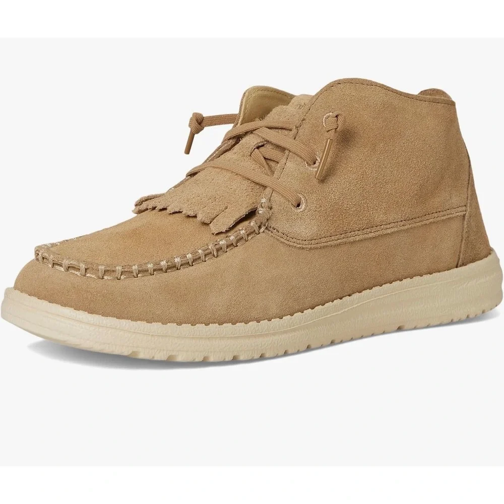 HEY DUDE Wendy Mid Elevated Kids W6 Chestnut NEW Fringe Suede Moccasin Boots